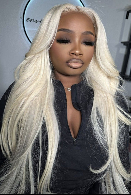#613 Blonde straight Brazilian Hair 13X4 Transparent Lace wig 180%