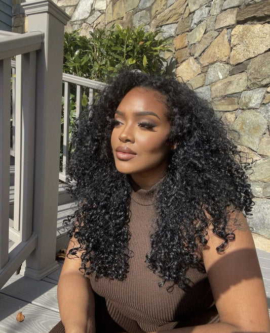 Top Virgin Kinky Curly HD /Transparent Lace Closure  #1B