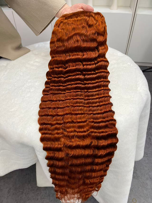 #350 Ginger Deep Wave Brazilian Hair 13X4 Transparent Lace wig 180%