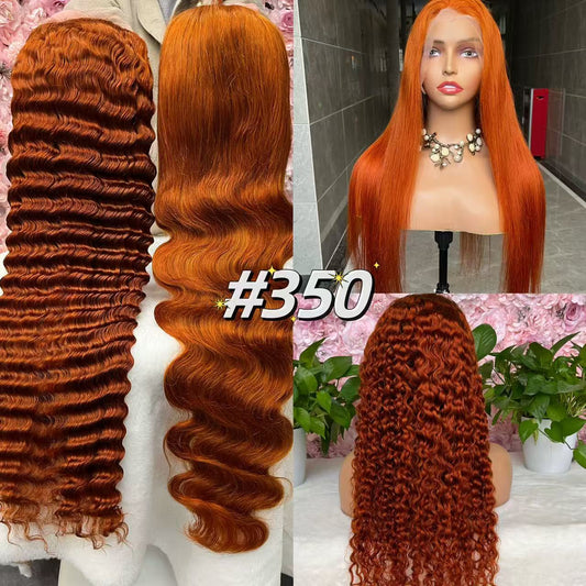 #350 Ginger straight Brazilian Hair 13X4 Transparent Lace wig 180%