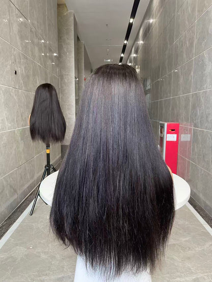 Top Burmese Virgin Hair 2x6 4x4 5x5 6X6 7X7 HD Closure Wig Straight #1B