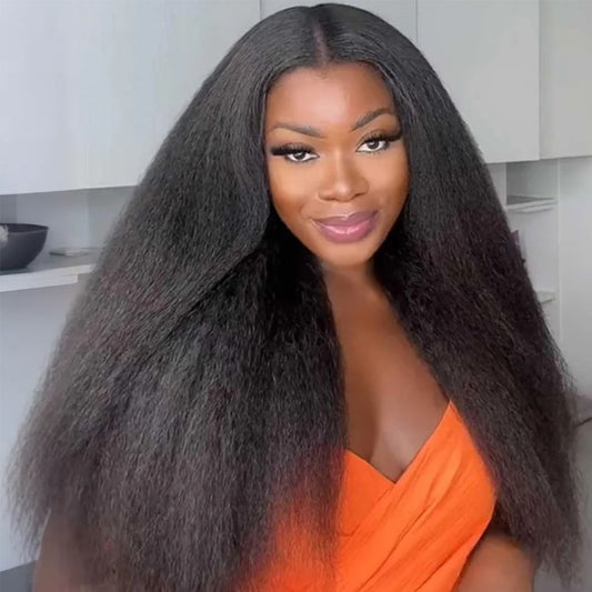 Top Burmese Virgin Hair 2x6 4x4 5x5 6X6 7X7 HD Closure Wig Kinky Straight #1B