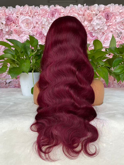 #99J Burgundy Body Wave Brazilian Hair 13X4 Transparent Lace wig 180%