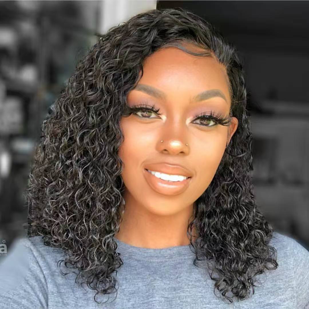 1 3*6 Frontal Transparent Lace Bob Wig Italian Curly 180%-#1B