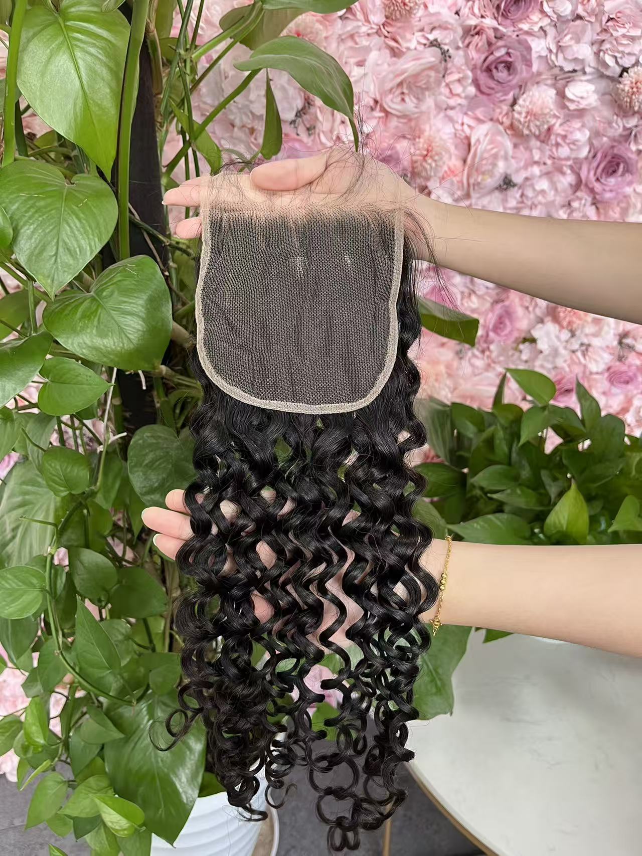 Top Virgin Italian Curly HD /Transparent Lace Closure  #1B