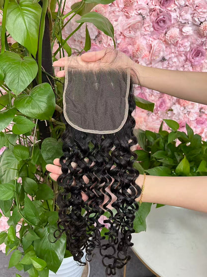 Top Virgin Italian Curly HD /Transparent Lace Closure  #1B