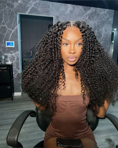 Top Burmese Virgin Hair 13x4 13x6 HD Frontal Wig Kinky Curly  #1B