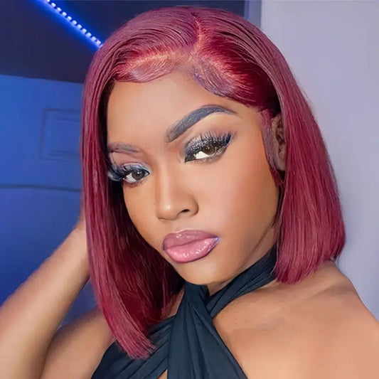 1 3*4 Full Frontal Transparent Lace Bob Colored Wig Straight 180% -#613 /Orange /Red /Lake Blue /Yellow /Blue /Green /Purple