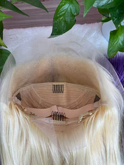 #613 Blonde straight Brazilian Hair 13X4 Transparent Lace wig 180%