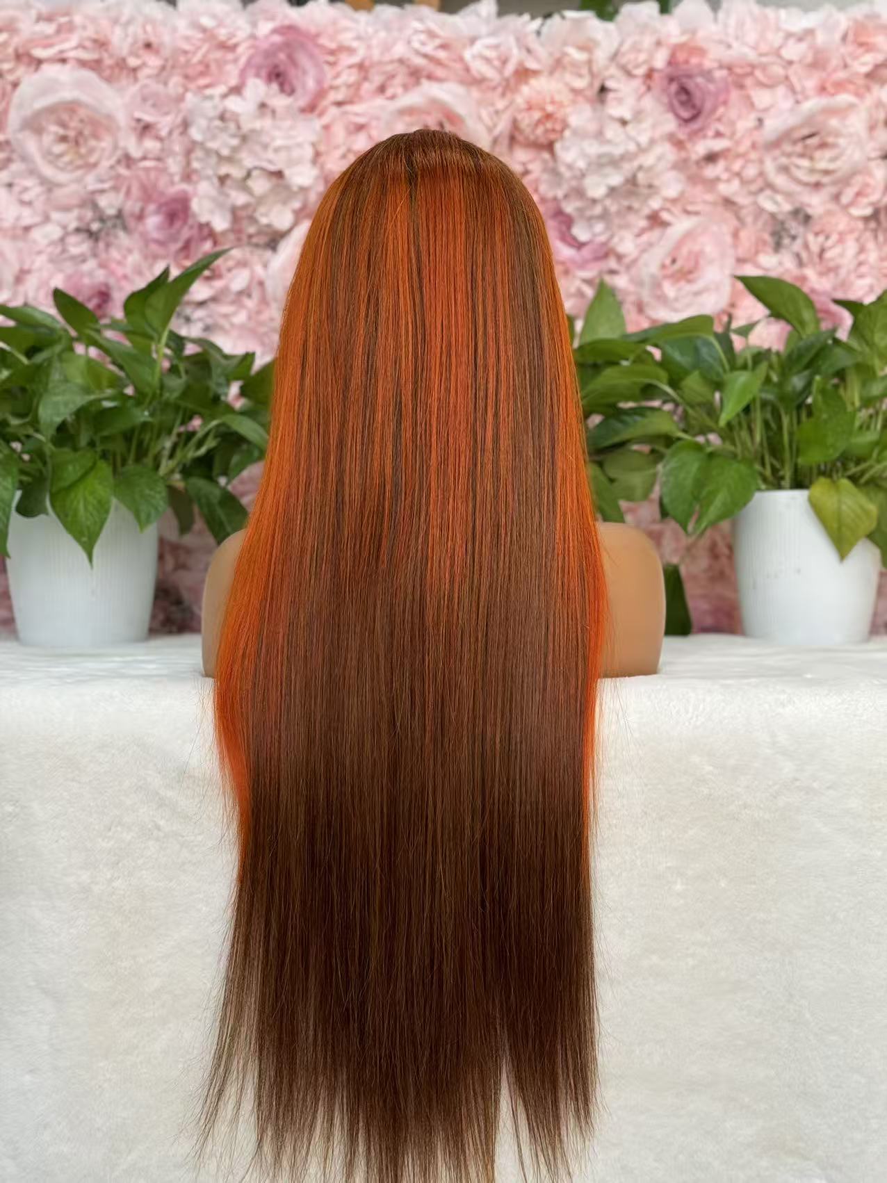 #4/350 Ginger straight Brazilian Hair 13X4 Transparent Lace wig 180%