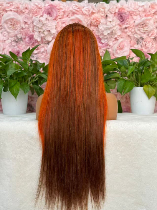 #4/350 Ginger straight Brazilian Hair 13X4 Transparent Lace wig 180%