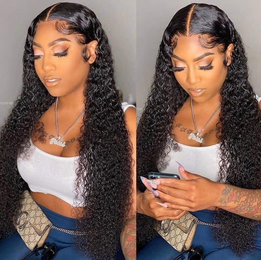 Top virgin Hair 13*4 Italian Curly #1B Transparent Lace Pre-made wig