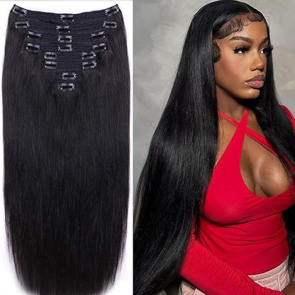 Top Virgin classic Clip in Extension #1B-Straight