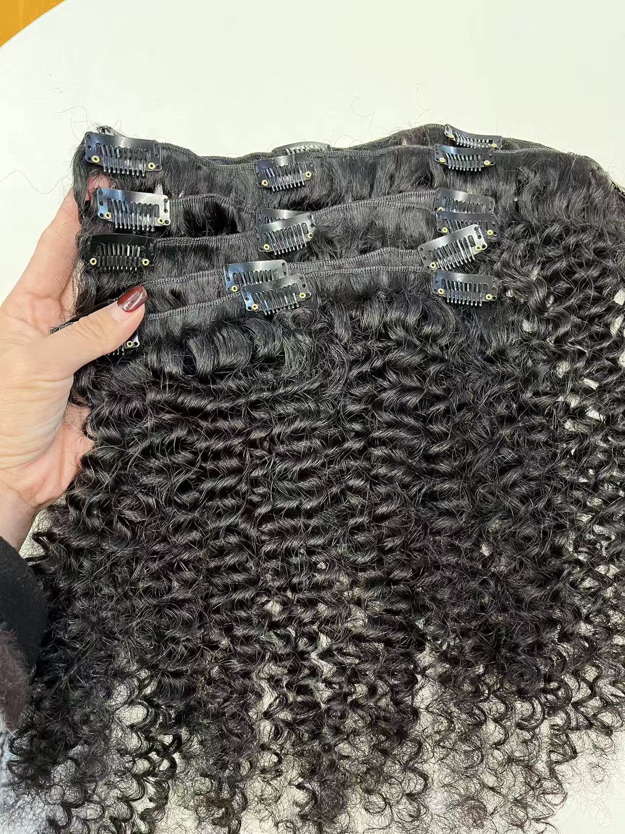 Top Virgin classic Clip in Extension #1B-Italian Curly