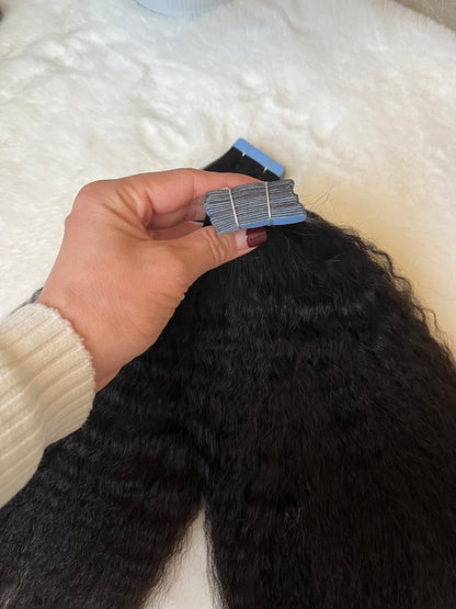 Kinky Straight Hair Tape in Hair Extention #1B