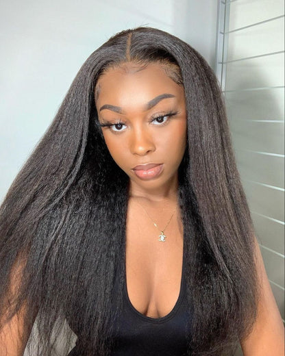 Top Virgin Kinky Straight HD /Transparent Lace Frontal  #1B