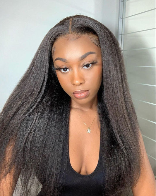 Top Virgin Kinky Straight HD /Transparent Lace Frontal  #1B