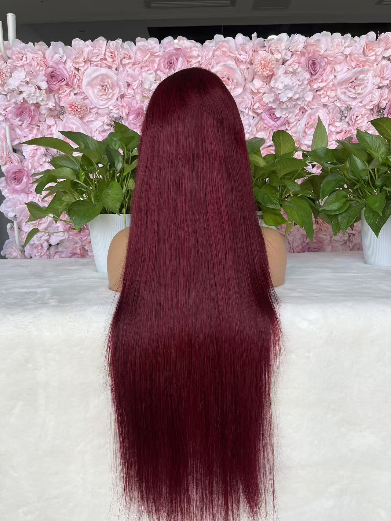 #99J Burgundy straight Brazilian Hair 13X4 Transparent Lace wig 180%