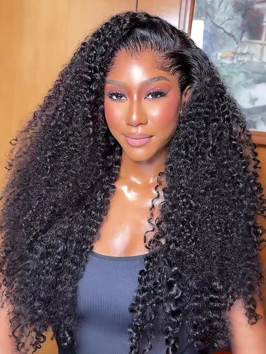Top Virgin Kinky Curly HD /Transparent Lace Frontal  #1B