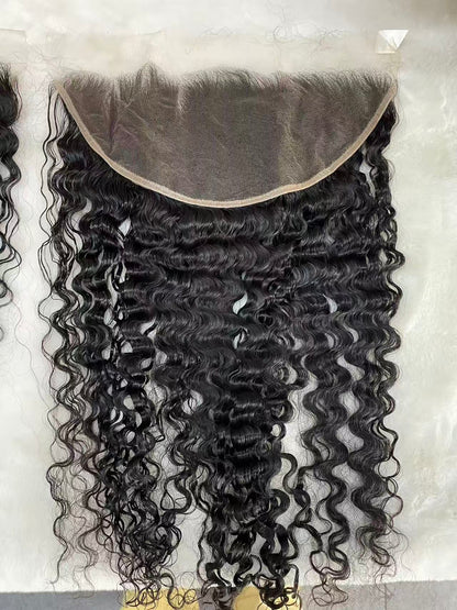 Top Virgin Burmese Curly HD /Transparent Lace Frontal  #1B