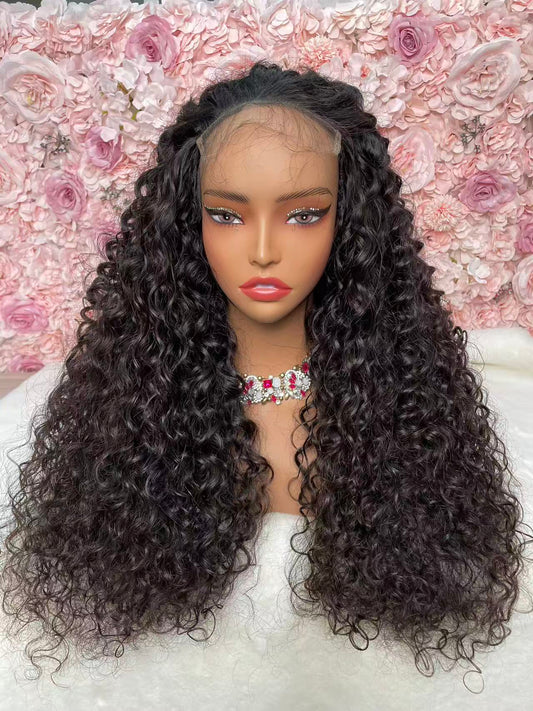 Top Burmese Virgin Hair 2x6 4x4 5x5 6X6 7X7 HD Closure Wig Italian Curly #1B