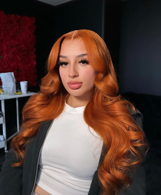 #350 Ginger Body Wave Brazilian Hair 13X4 Transparent Lace wig 180%