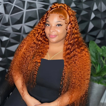 #350 Ginger Deep Wave Brazilian Hair 13X4 Transparent Lace wig 180%