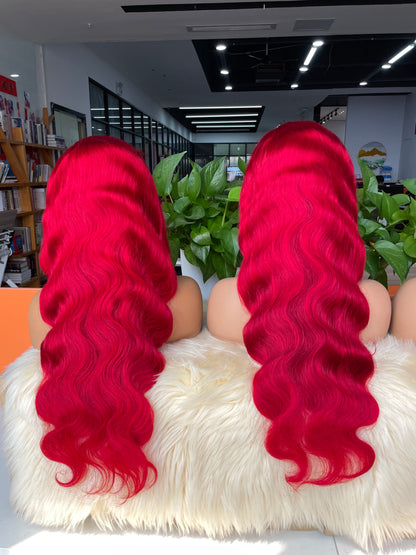 #Red body wave Brazilian Hair 13X4 Transparent  Lace wig 180%