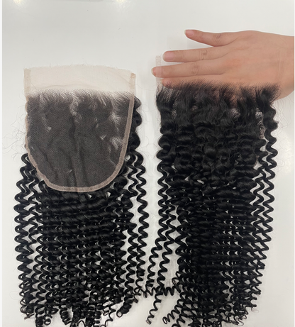 Top Virgin Kinky Curly HD /Transparent Lace Closure  #1B