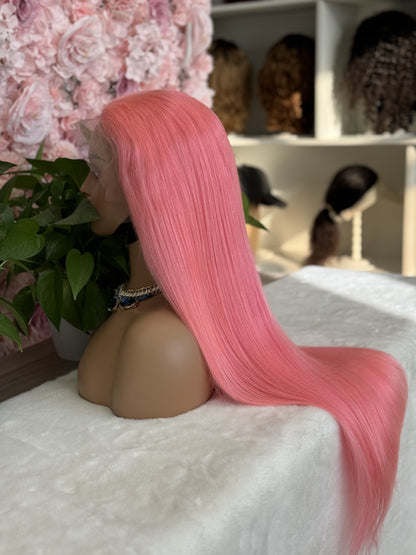 #Pink straight Brazilian Hair 13X4 Transparent Lace wig 180%