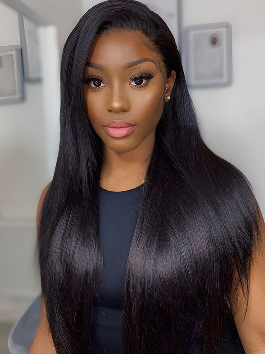 Top Burmese Virgin Hair 2x6 4x4 5x5 6X6 7X7 HD Closure Wig Yaki Straight #1B