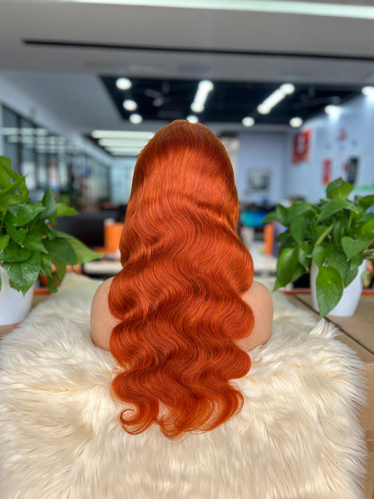 #350 Ginger Body Wave Brazilian Hair 13X4 Transparent Lace wig 180%
