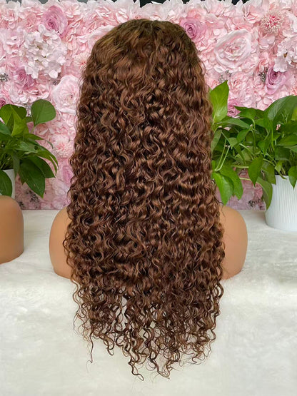 #4 Chocolate Deep wave/Italian Curly Brazilian Hair 13X4 Transparent Lace wig 180%