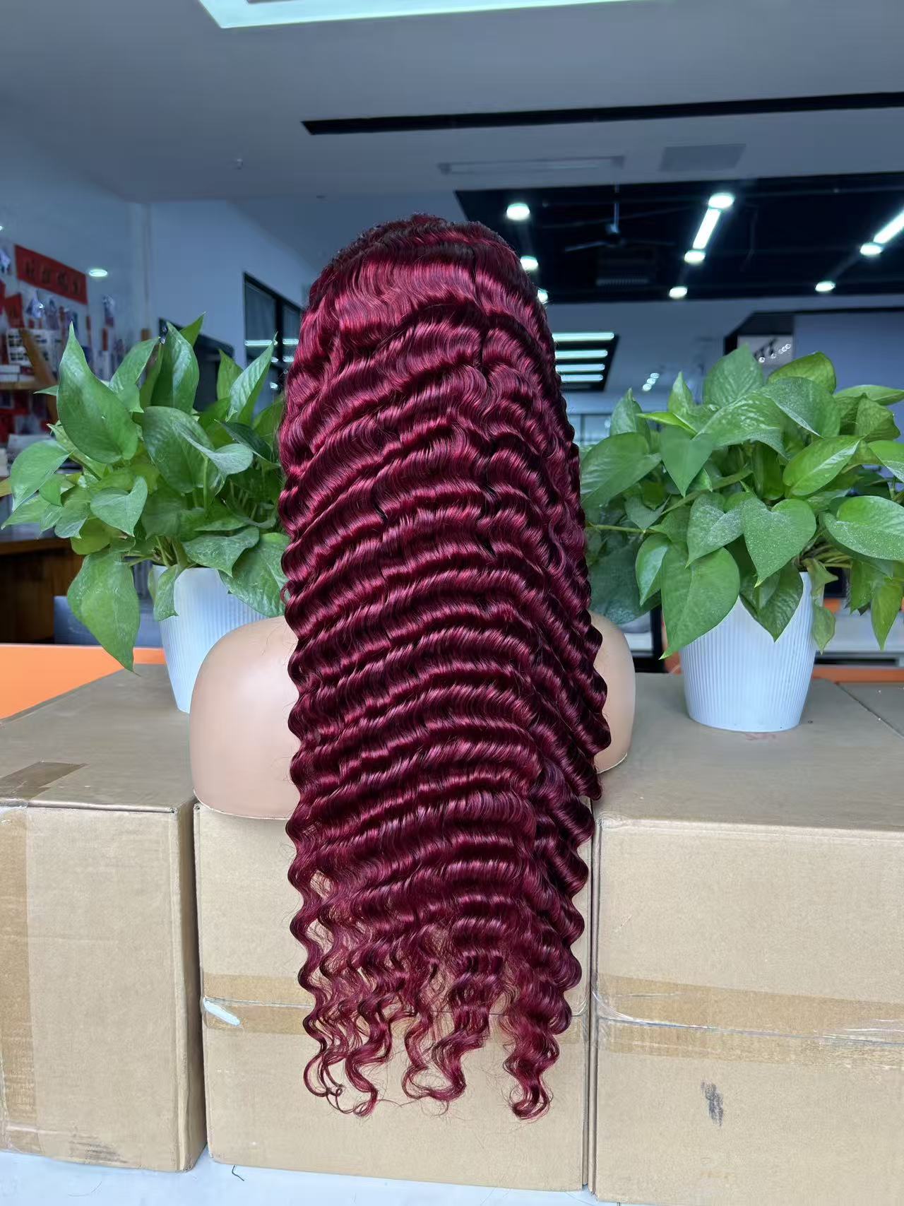 #99J Burgundy Deep Wave Brazilian Hair 13X4 Transparent Lace wig 180%