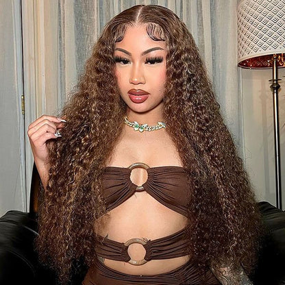 #4 Chocolate Deep wave/Italian Curly Brazilian Hair 13X4 Transparent Lace wig 180%
