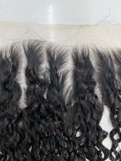 Top Virgin Pixie Curly HD /Transparent Lace Frontal  #1B