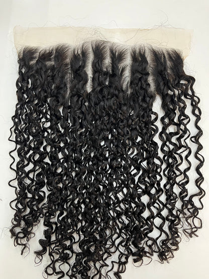 Top Virgin Pixie Curly HD /Transparent Lace Frontal  #1B