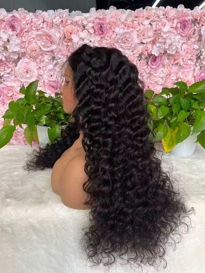 Top Burmese Virgin Hair 2x6 4x4 5x5 6X6 7X7 HD Closure Wig Loose Curly #1B