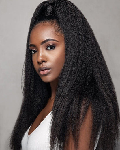 Top virgin Ponytail #1B -Kinky Striaght