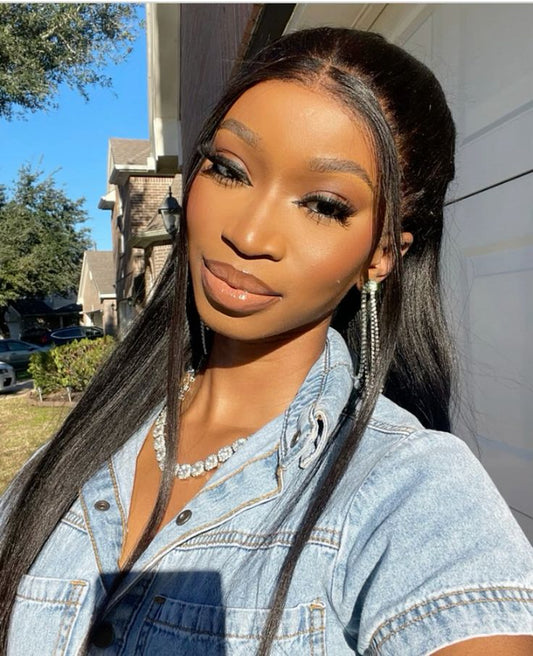 Top Burmese Virgin Hair 13x4 13x6 HD Frontal Wig Yaki Straight  #1B