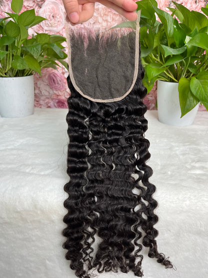 Top Virgin Burmese Curly HD /Transparent Lace Closure  #1B