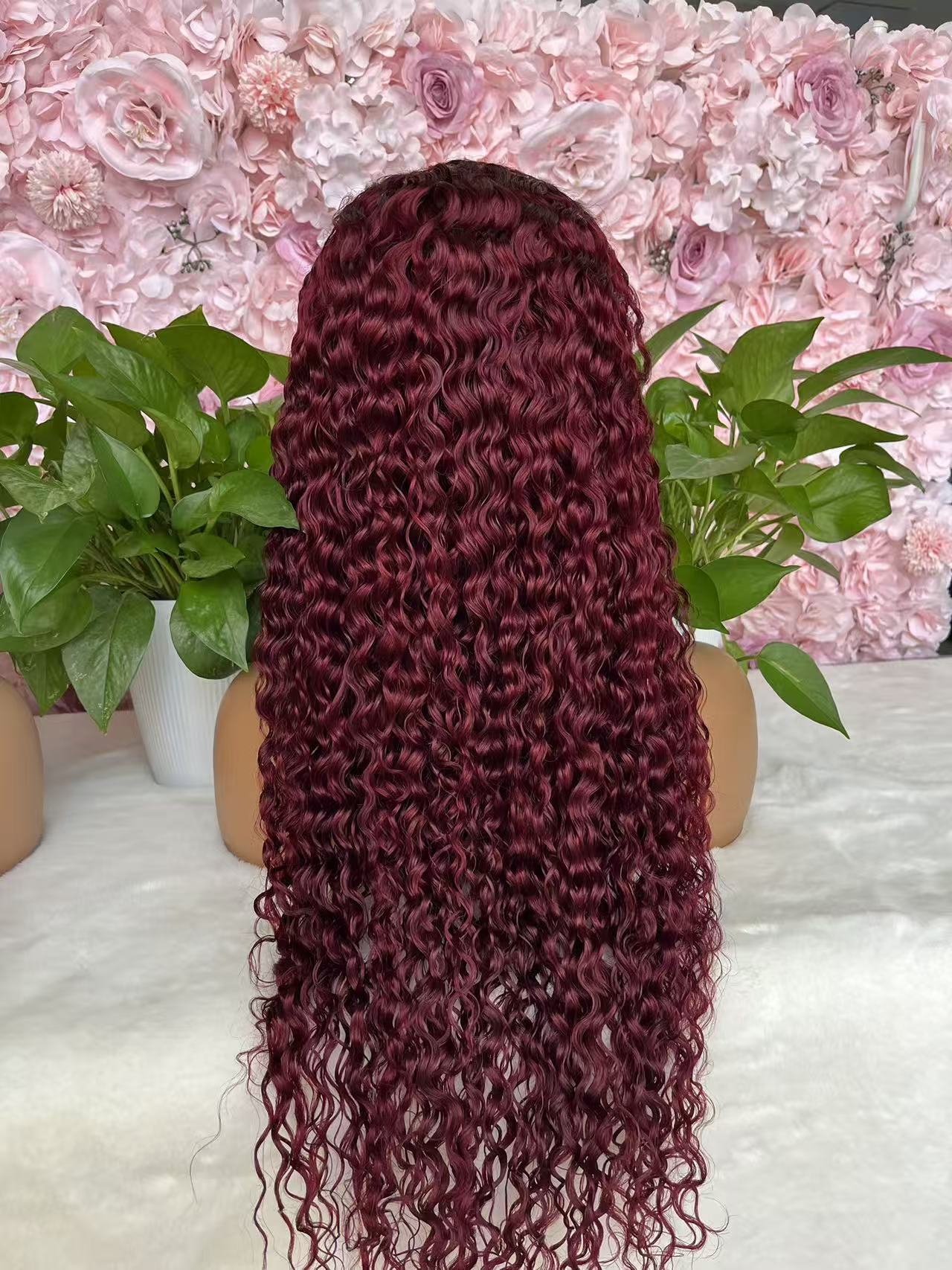 #99J Burgundy Italian Curly Brazilian Hair 13X4 Transparent Lace wig 180%