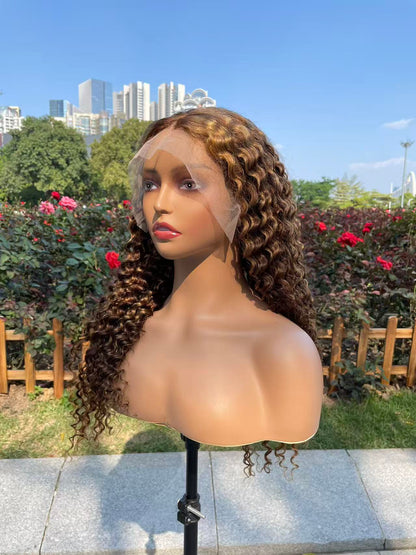 #4/27 Highlight Deep Wave Brazilian Hair 13X4 Transparent Lace wig 180%