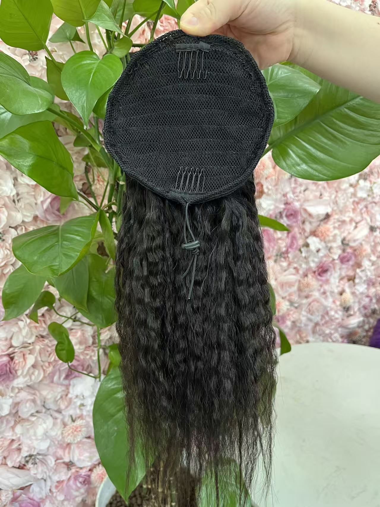 Top virgin Ponytail #1B -Kinky Striaght