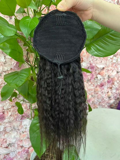 Top virgin Ponytail #1B -Kinky Striaght