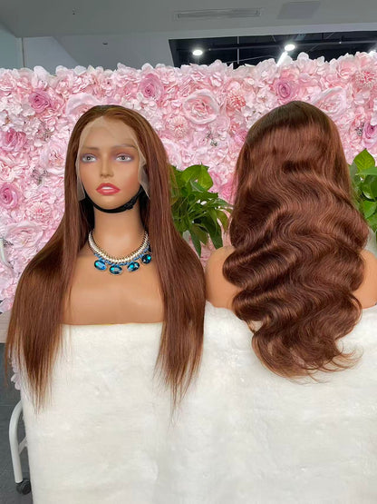 #4 Chocolate straight /BodyWave Brazilian Hair 13X4 Transparent Lace wig 180%