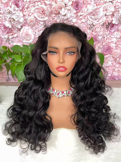 Top Burmese Virgin Hair 13x4 13x6 HD Frontal Wig Loose Wave  #1B