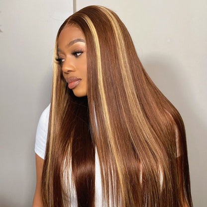 #4/27 Highlight Straight Brazilian Hair 13X4 Transparent Lace wig 180%