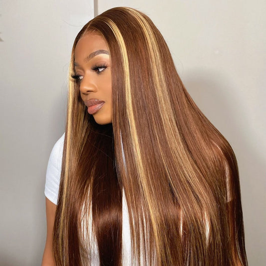 #4/27 Highlight Straight Brazilian Hair 13X4 Transparent Lace wig 180%