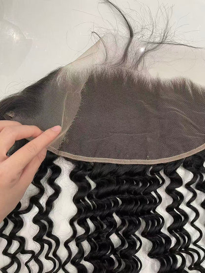 Top Virgin Kinky Curly HD /Transparent Lace Frontal  #1B